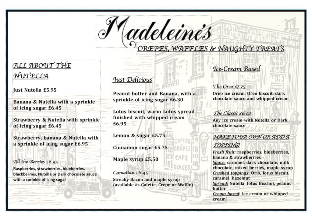 Madeleines menu